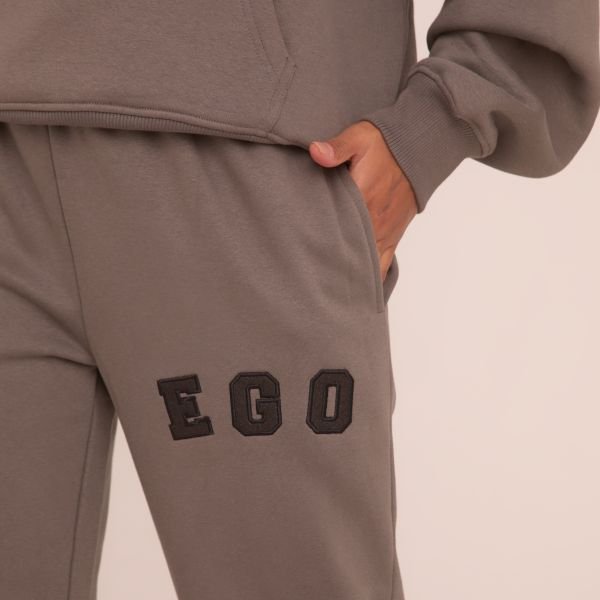 EGO High Waist Ego Graphic Slogan Flared Leg Joggers In Grey, Women's Size UK 4 - 2