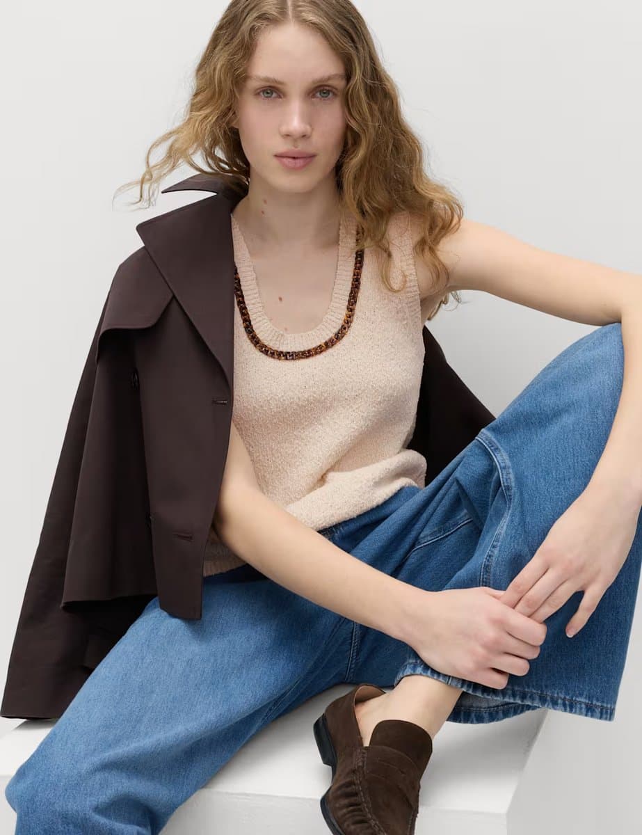 Marks & Spencer M&S Slim Fit Chain Trim Knitted Vest in Ivory