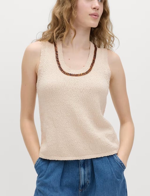 Marks & Spencer M&S Cotton Rich Chain Trim Knitted Vest Ivory - 2