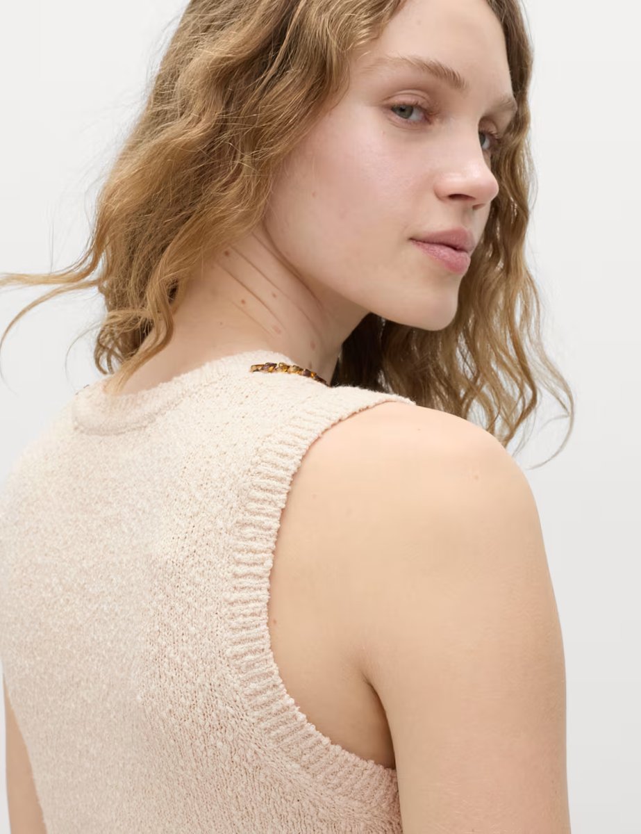 Marks & Spencer M&S Cotton Rich Chain Trim Knitted Vest Ivory - 4