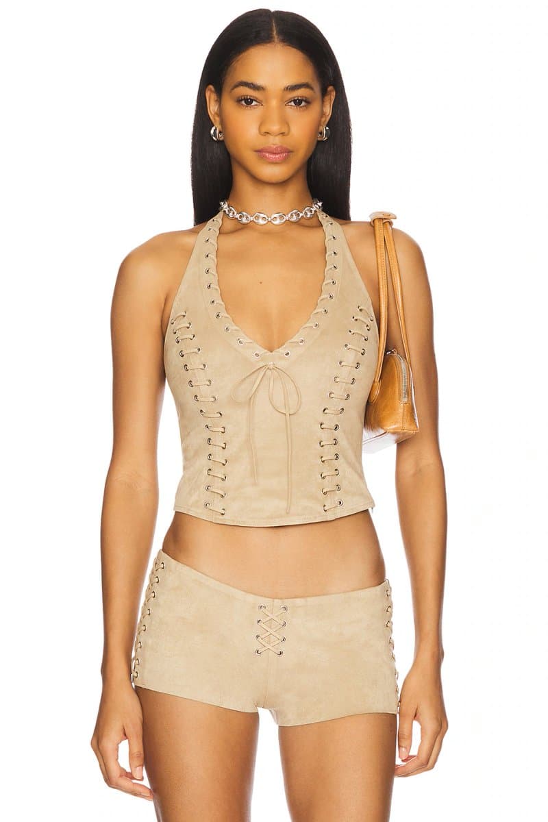 revolve revolve I.AM.GIA Leather Crop Top in Tan