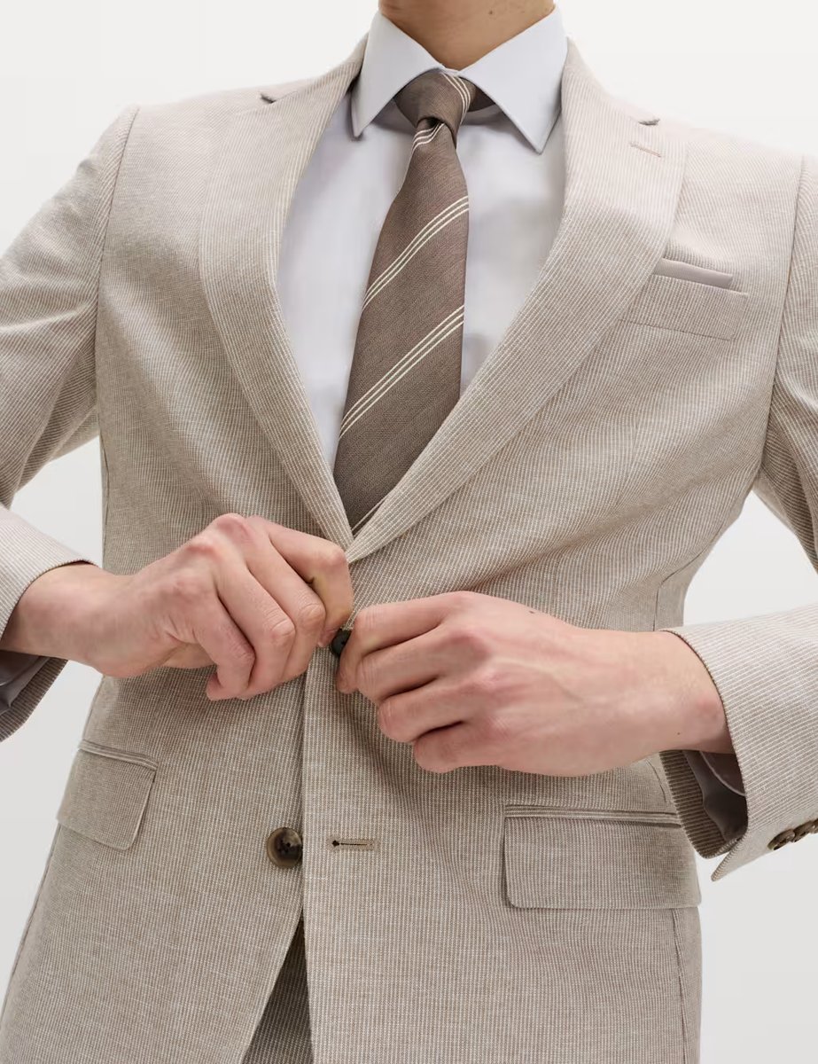 Marks & Spencer M&S Tailored Fit Cotton Linen Striped Jacket Neutral - 4