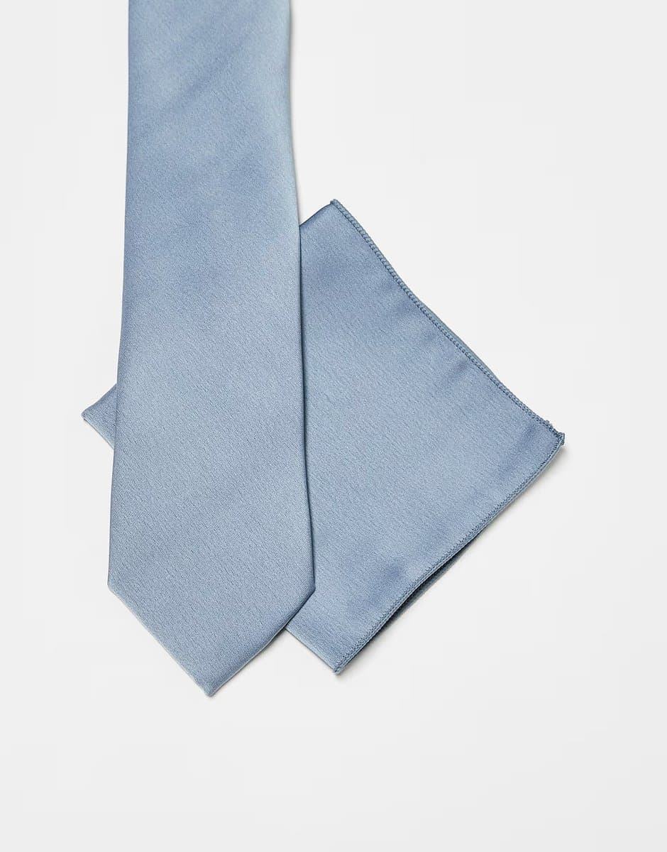 ASOS ASOS Maya Satin Tie Pocket Square Set in Dusty Blue