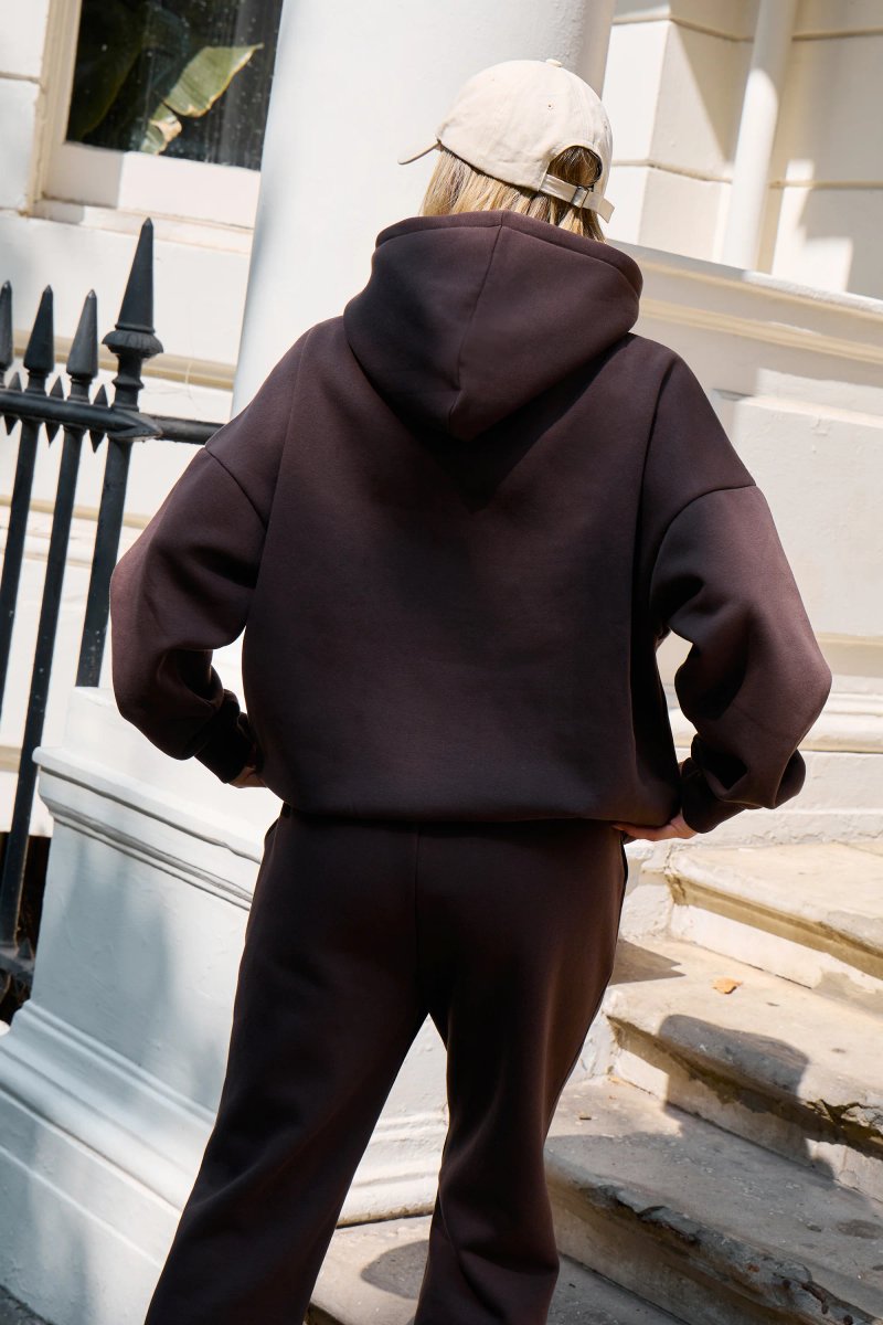 Kaiia Kaiia Embossed Logo Oversized Hoodie Bitter Chocolate - 4