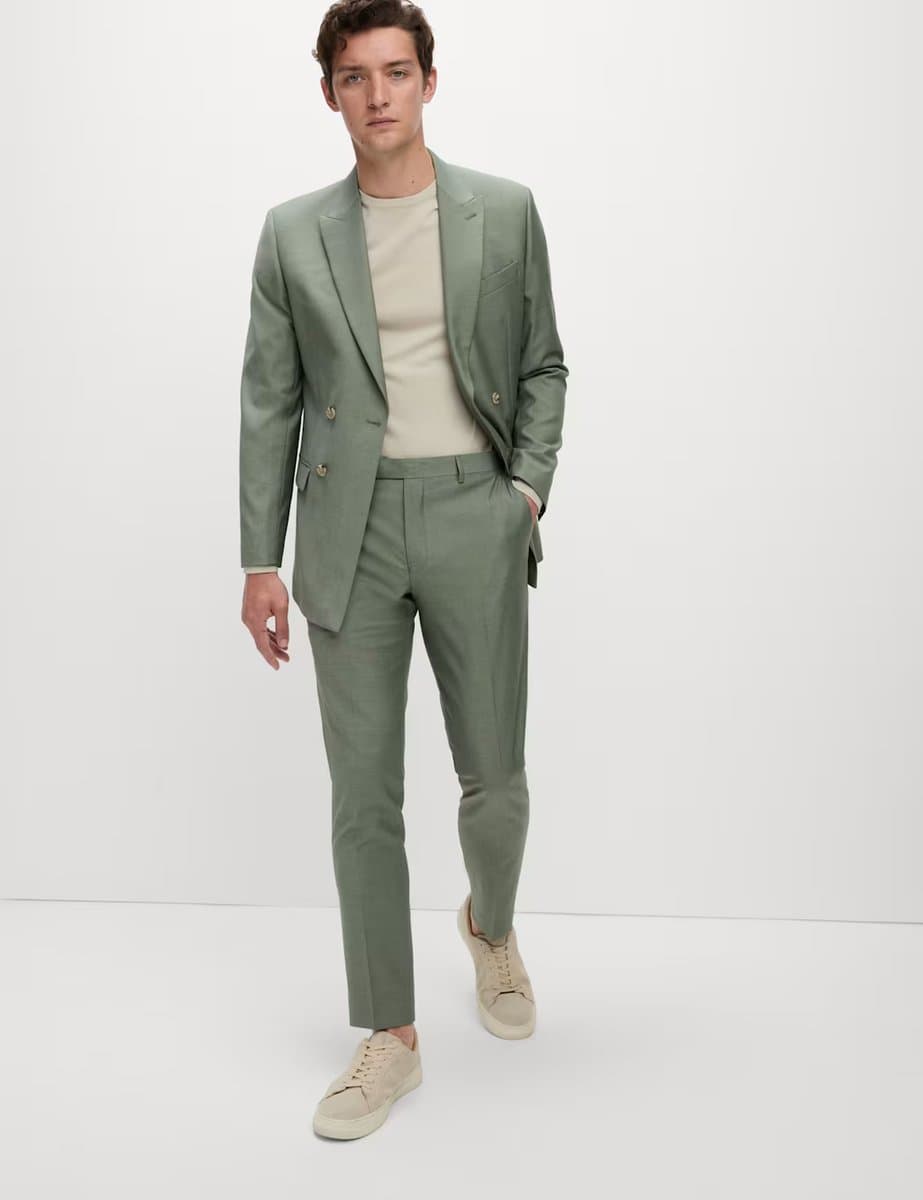 Marks & Spencer M&S Slim Fit Stretch Suit Trousers Light Green