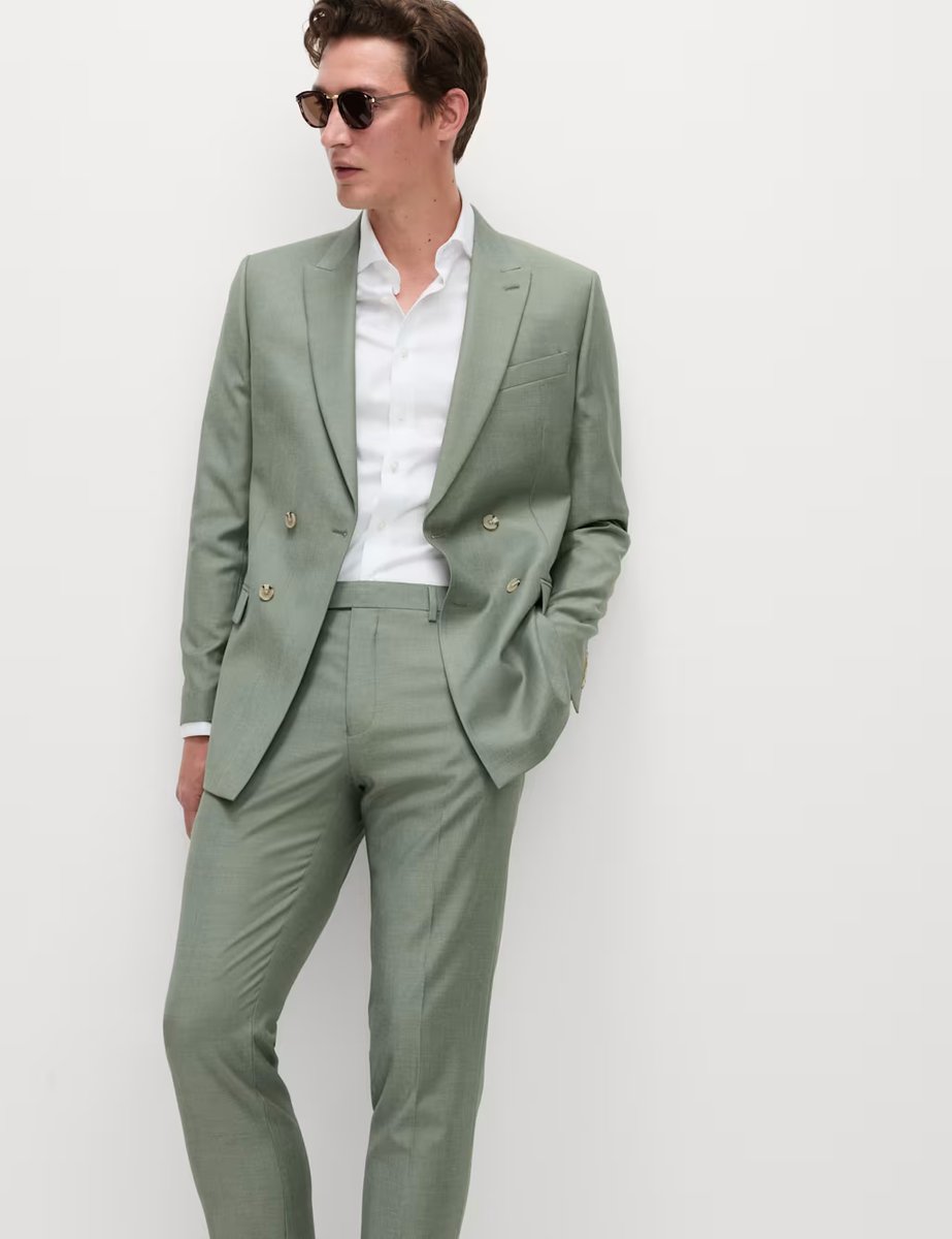 Marks & Spencer M&S Slim Fit Stretch Suit Trousers Light Green - 4