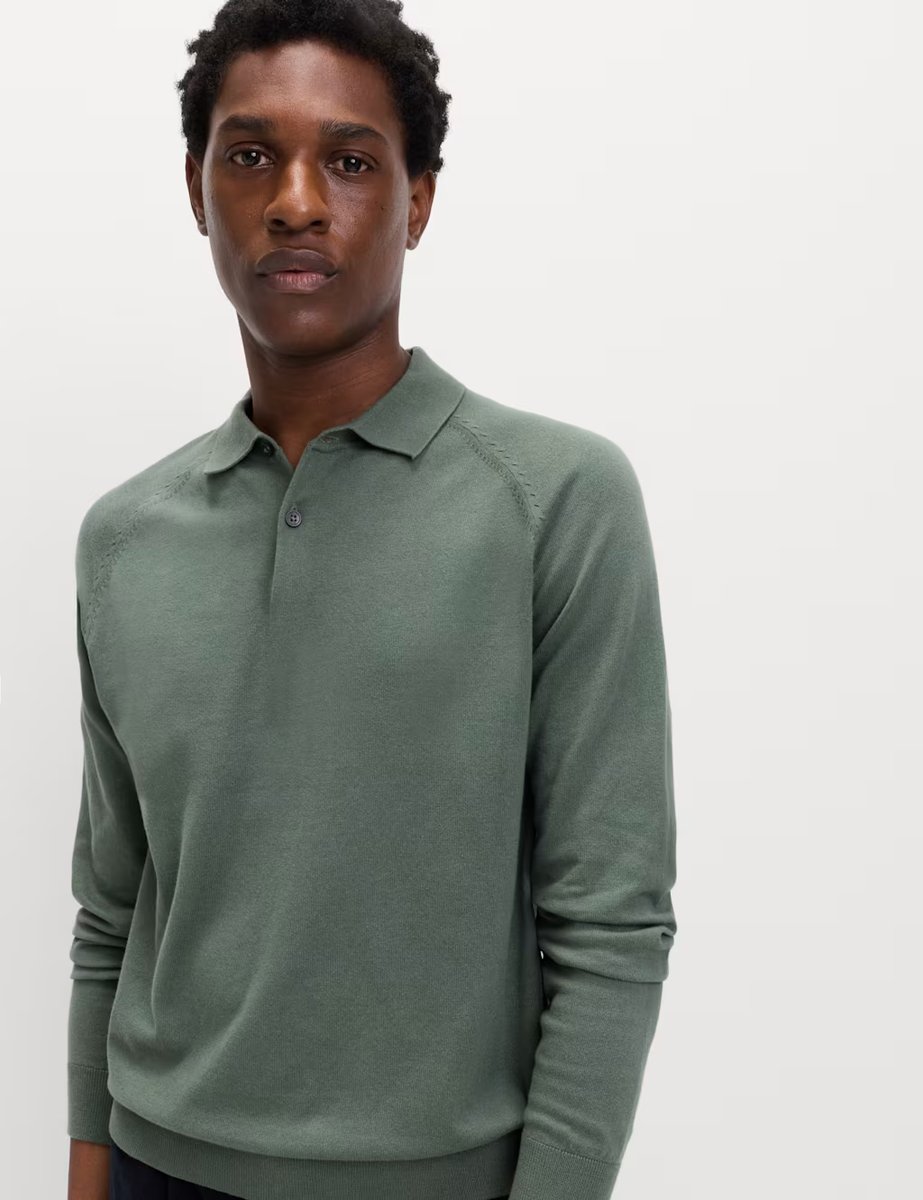 Marks & Spencer M&S Cotton Rich Knitted Polo Shirt Moss Green - 2