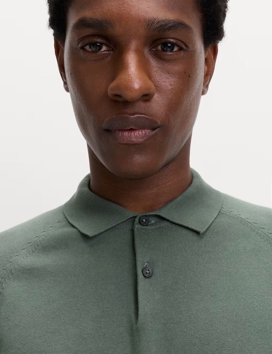 Marks & Spencer M&S Cotton Rich Knitted Polo Shirt Moss Green - 3