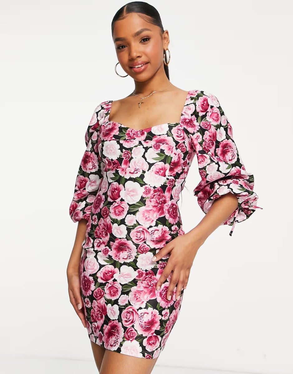 ASOS Miss Selfridge bengaline bodycon mini dress in rose print