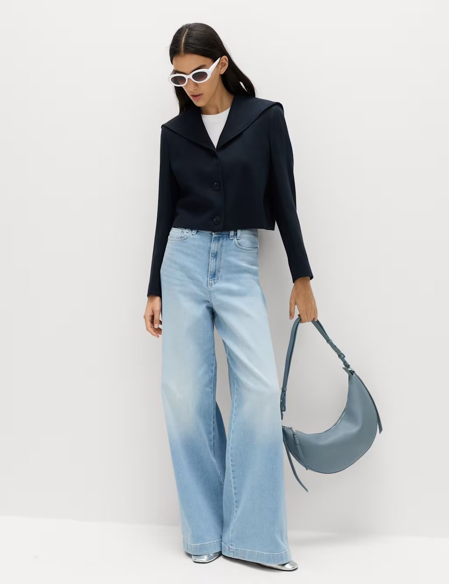 Marks & Spencer M&S Collared Short Sailor Jacket with Linen Navy - 2