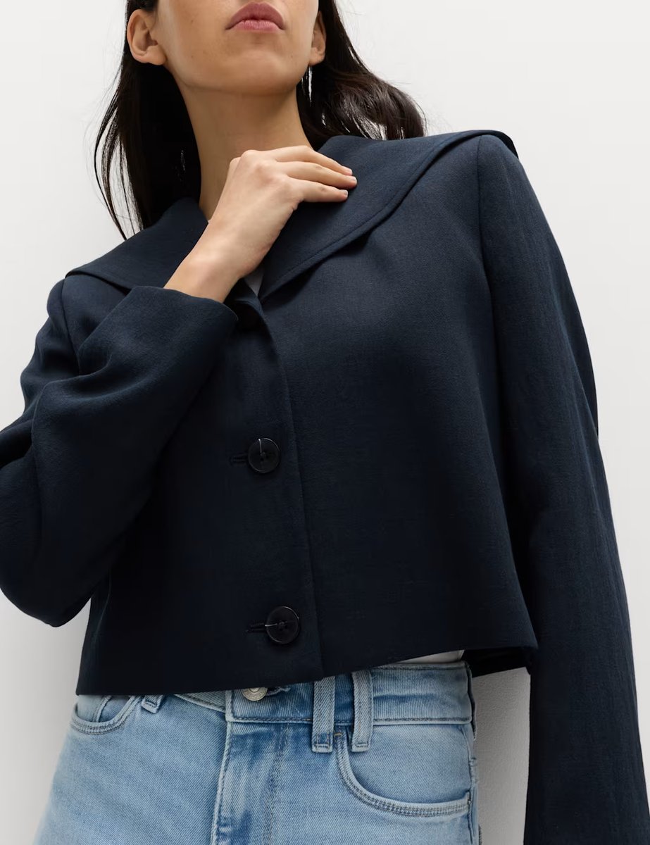 Marks & Spencer M&S Collared Short Sailor Jacket with Linen Navy - 3