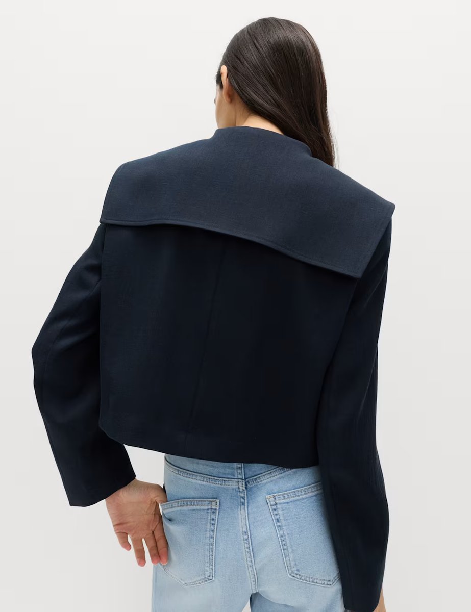 Marks & Spencer M&S Collared Short Sailor Jacket with Linen Navy - 4