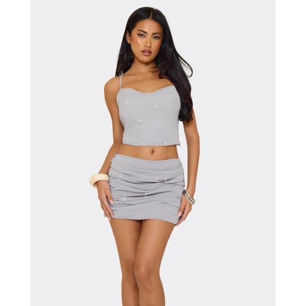 EGO Cowl Neck Droplet Bead Detail Top In Grey, Women's Size UK 6 - 2