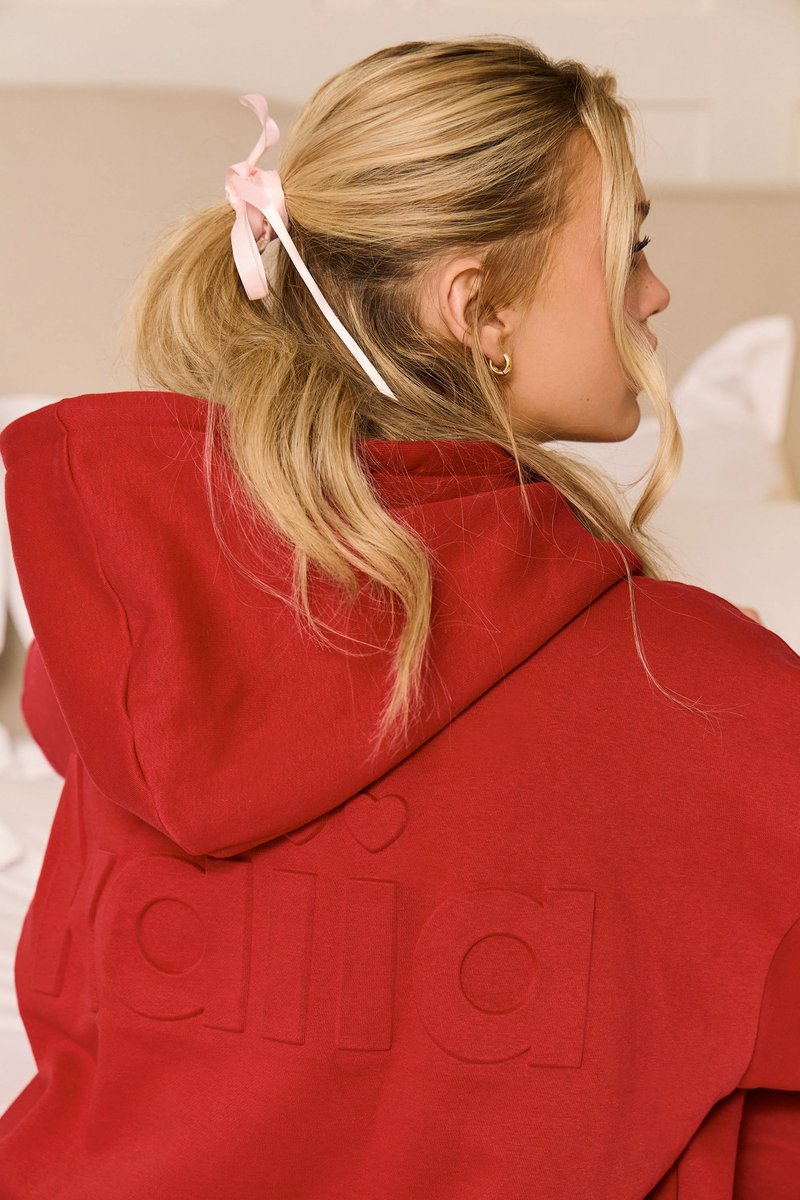 Kaiia Kaiia Embossed Logo Oversized Hoodie Red Rose - 2