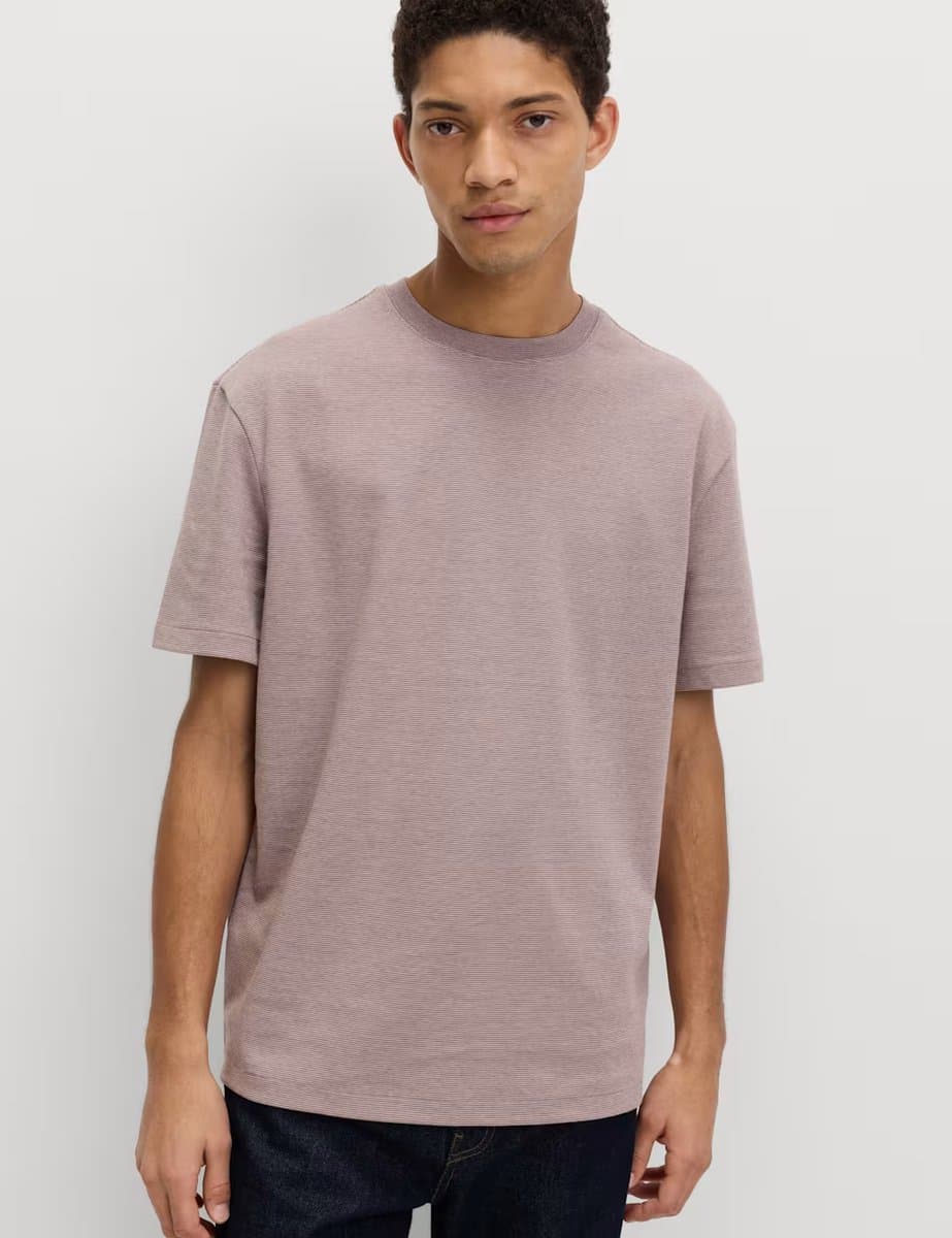 Marks & Spencer M&S Relaxed Fit Striped T-Shirt in Chestnut