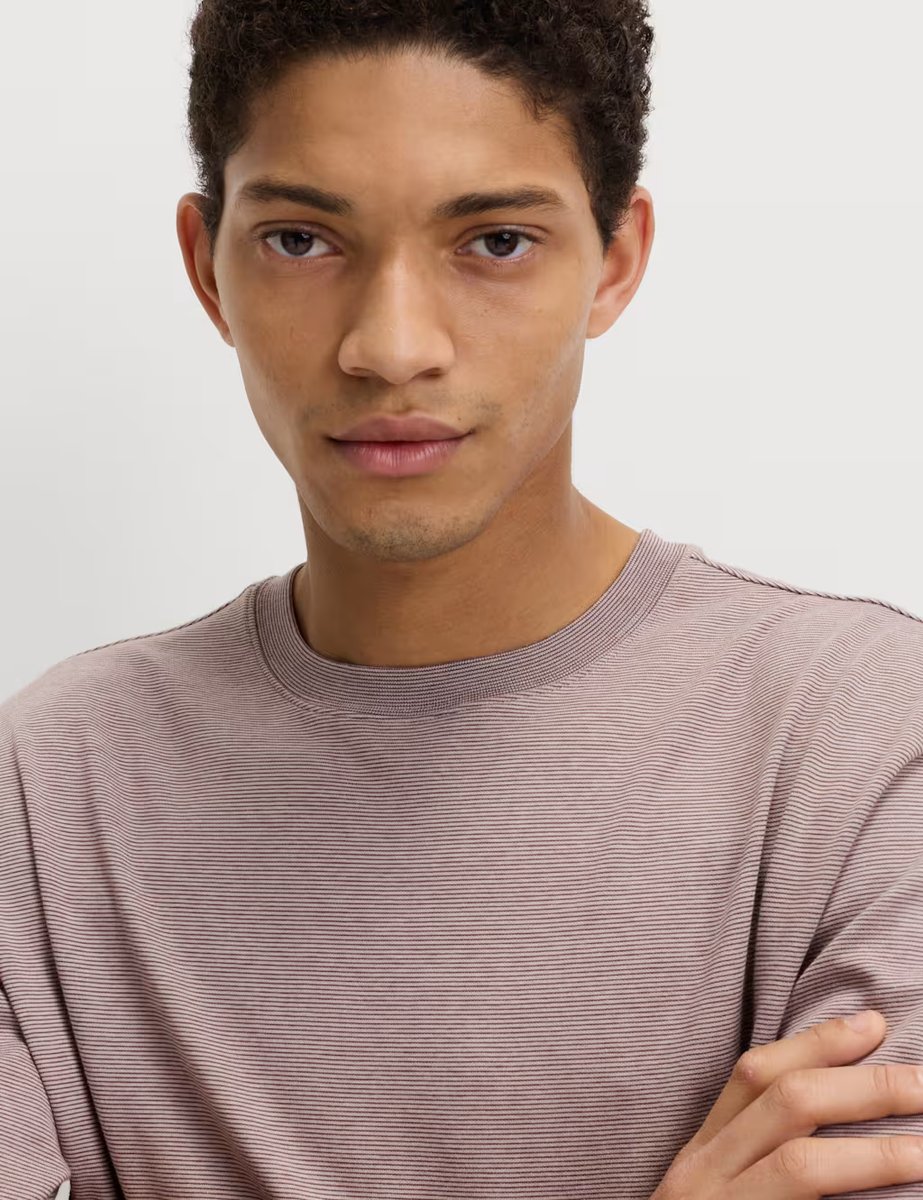 Marks & Spencer M&S Cotton Rich Ultimate Performance Striped T-Shirt Chestnut - 3