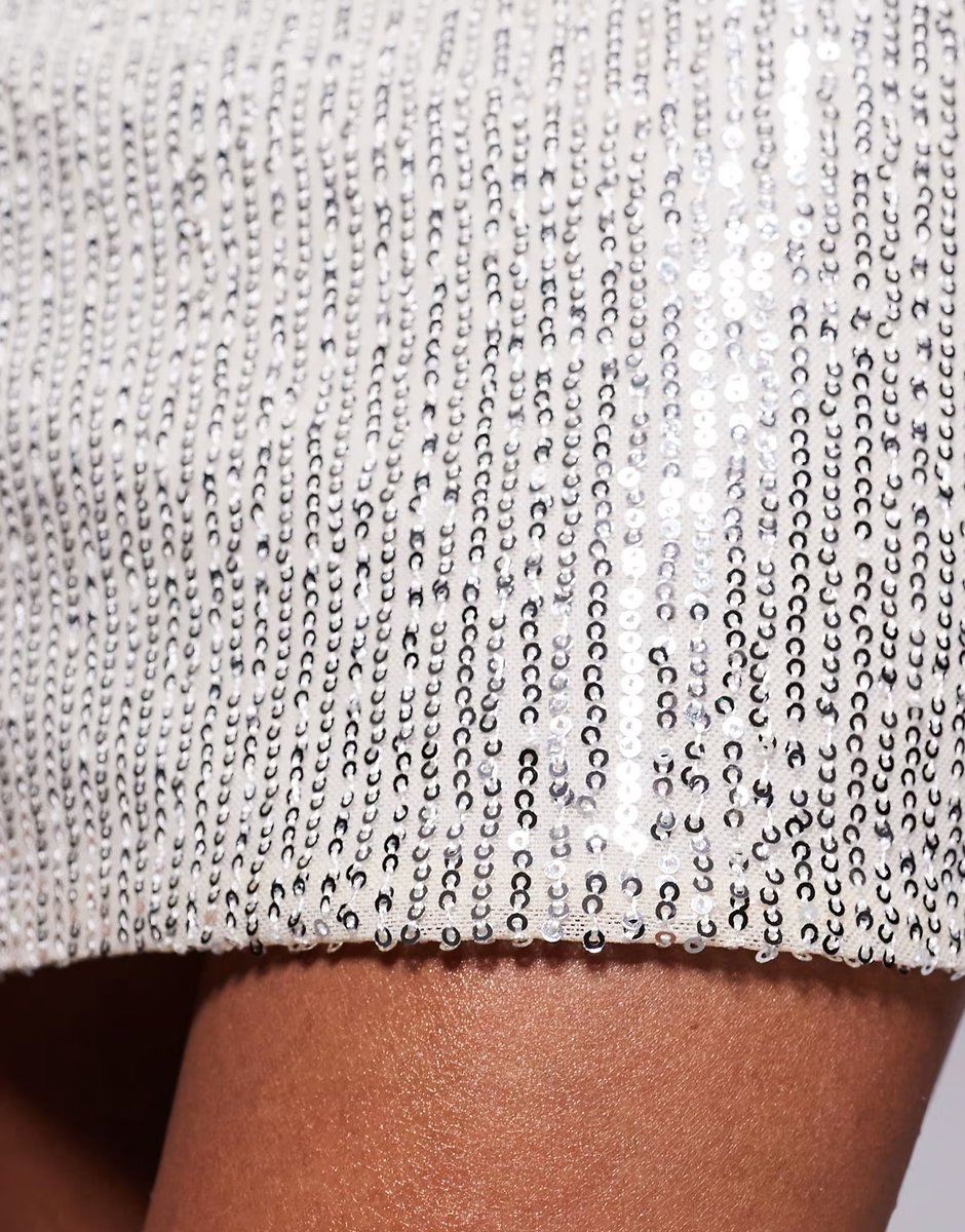 ASOS Fashionkilla exclusive sequin micro mini skirt co-ord in silver - 4
