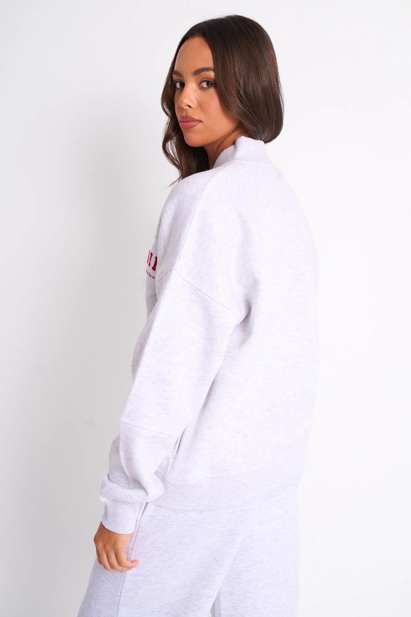 Kaiia Kaiia Sport Oversized Bomber Light Grey Marl & Red - 2