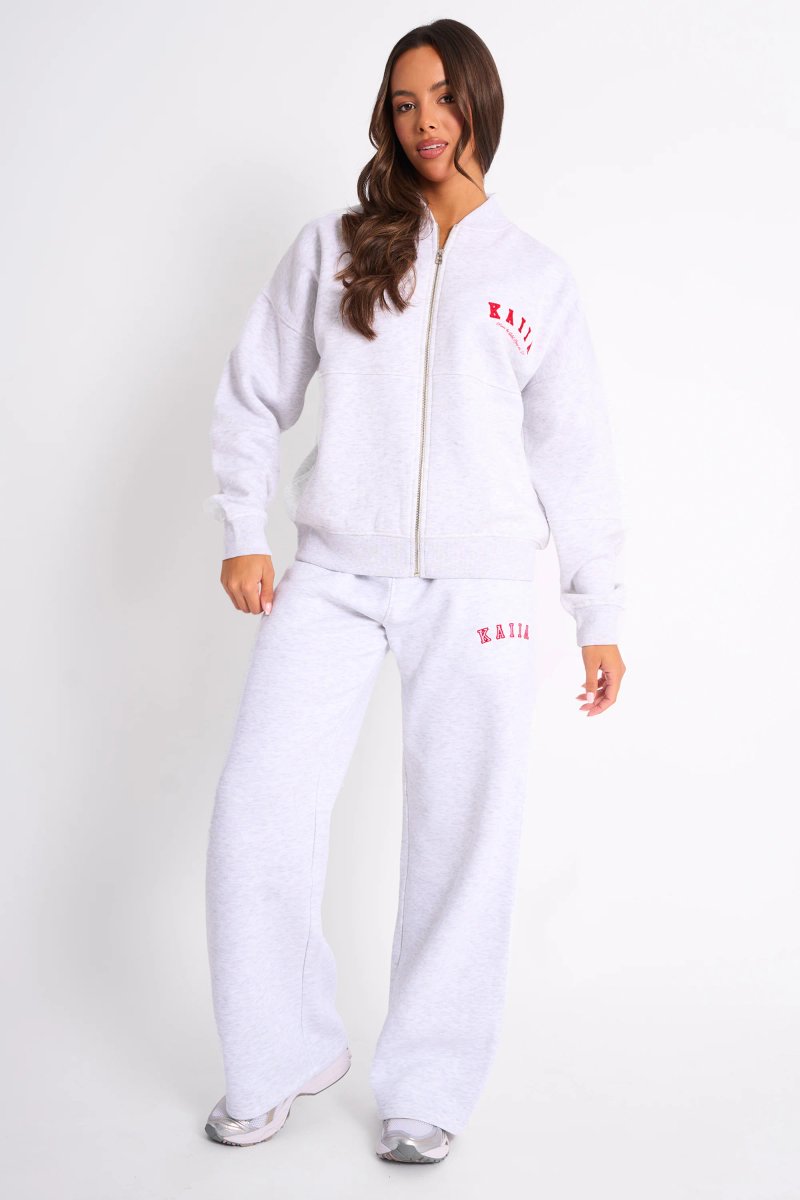 Kaiia Kaiia Sport Oversized Bomber Light Grey Marl & Red - 3