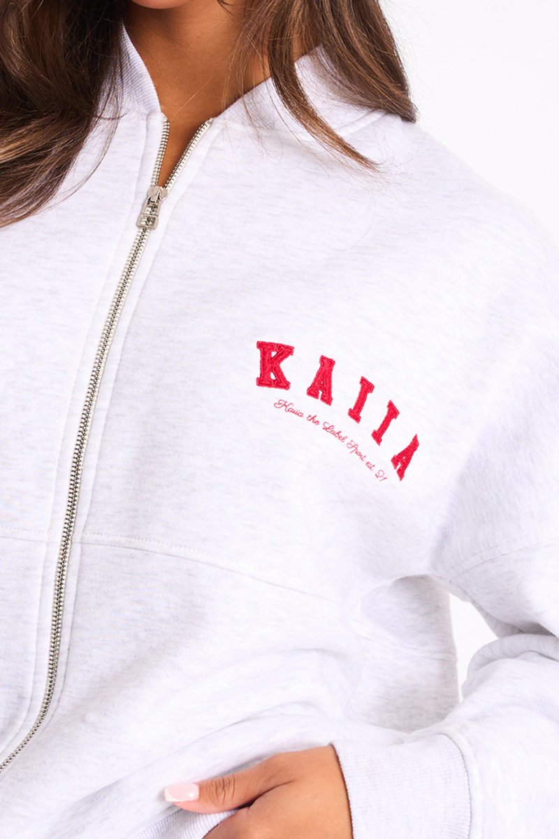 Kaiia Kaiia Sport Oversized Bomber Light Grey Marl & Red - 4