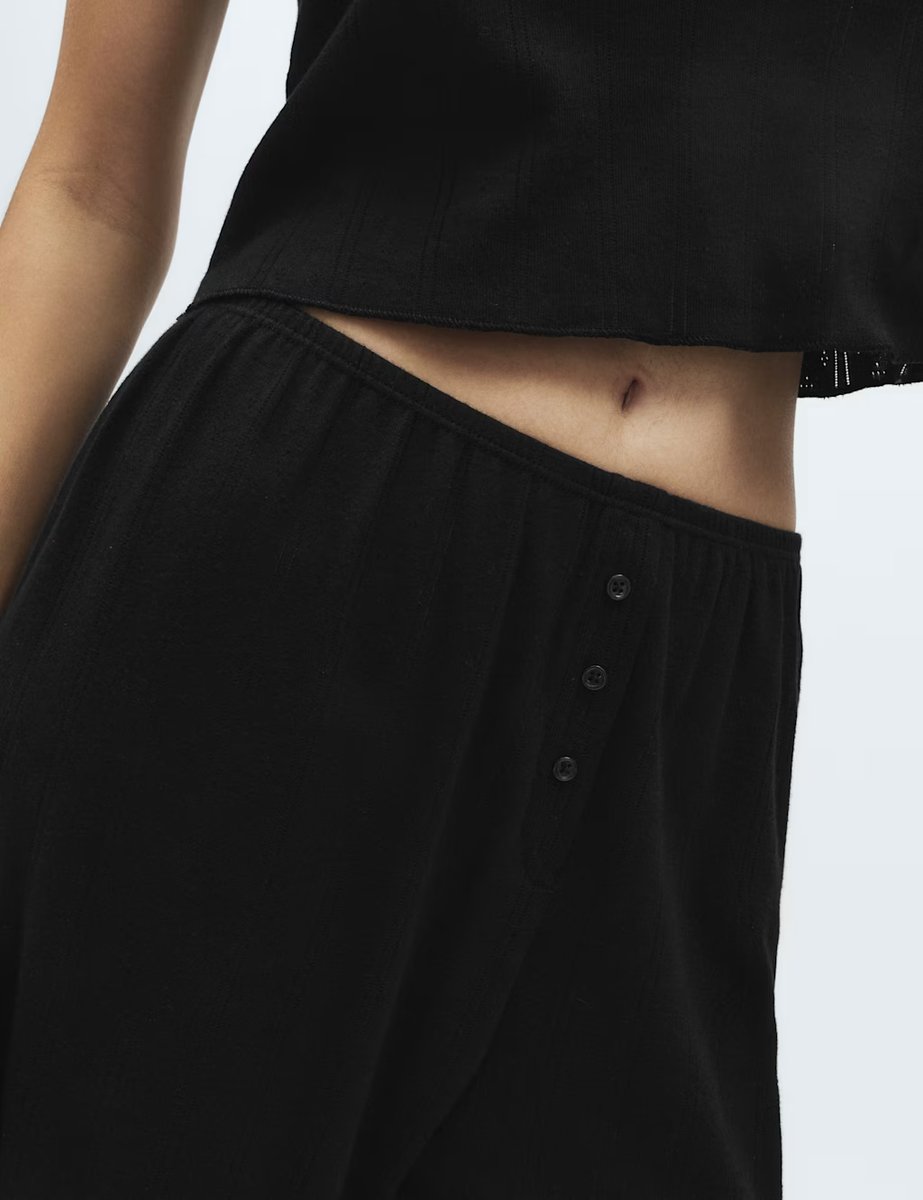 Marks & Spencer M&S Pure Cotton Pointelle Wide Leg Pyjama Bottoms Black - 2