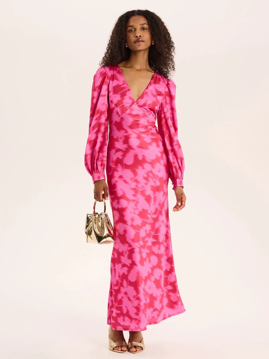 OMNES Francoise Dress in Magenta Blurred Floral