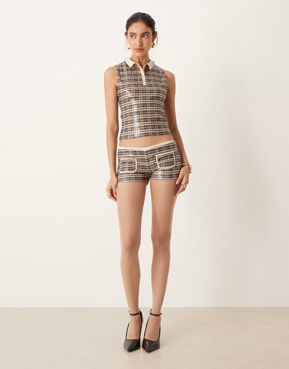 ASOS Motel serafim low rise short in vintage style sequin check co-ord - 3