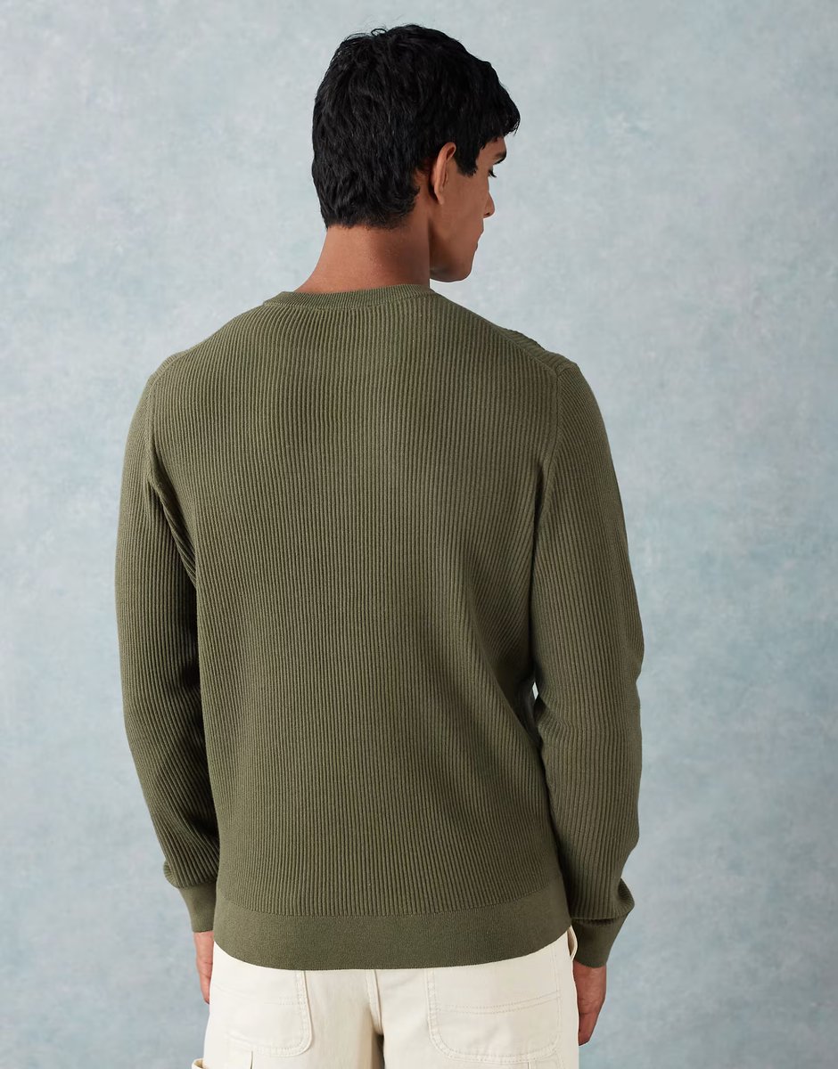 ASOS Mango cotton mix knitted crew neck jumper in olive green - 3