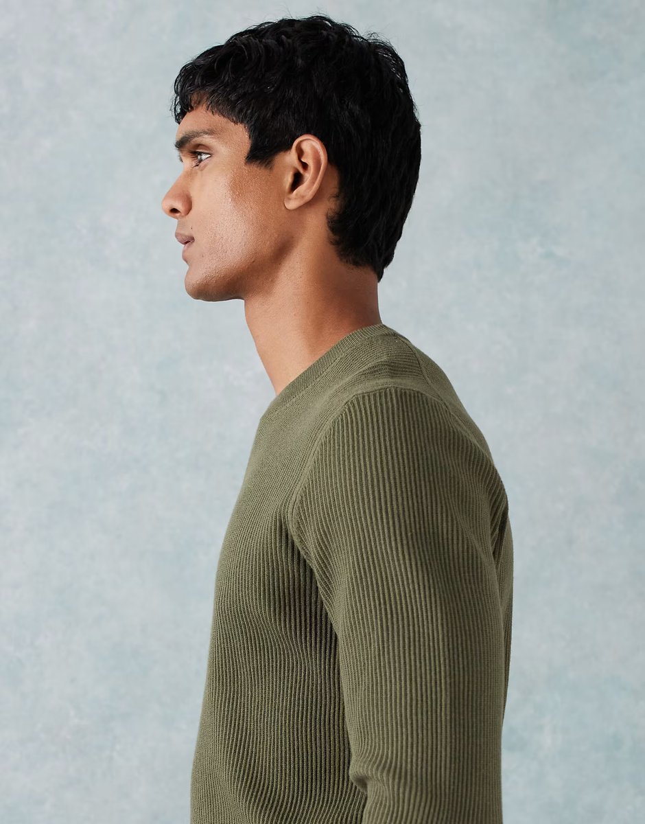ASOS Mango cotton mix knitted crew neck jumper in olive green - 4