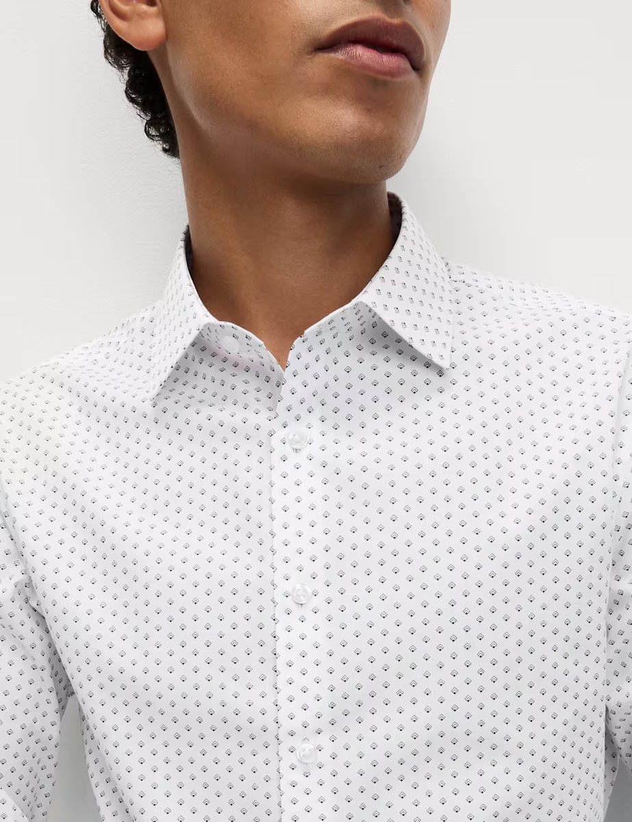 Marks & Spencer M&S Regular Fit Cotton Blend Printed Shirt White - 3