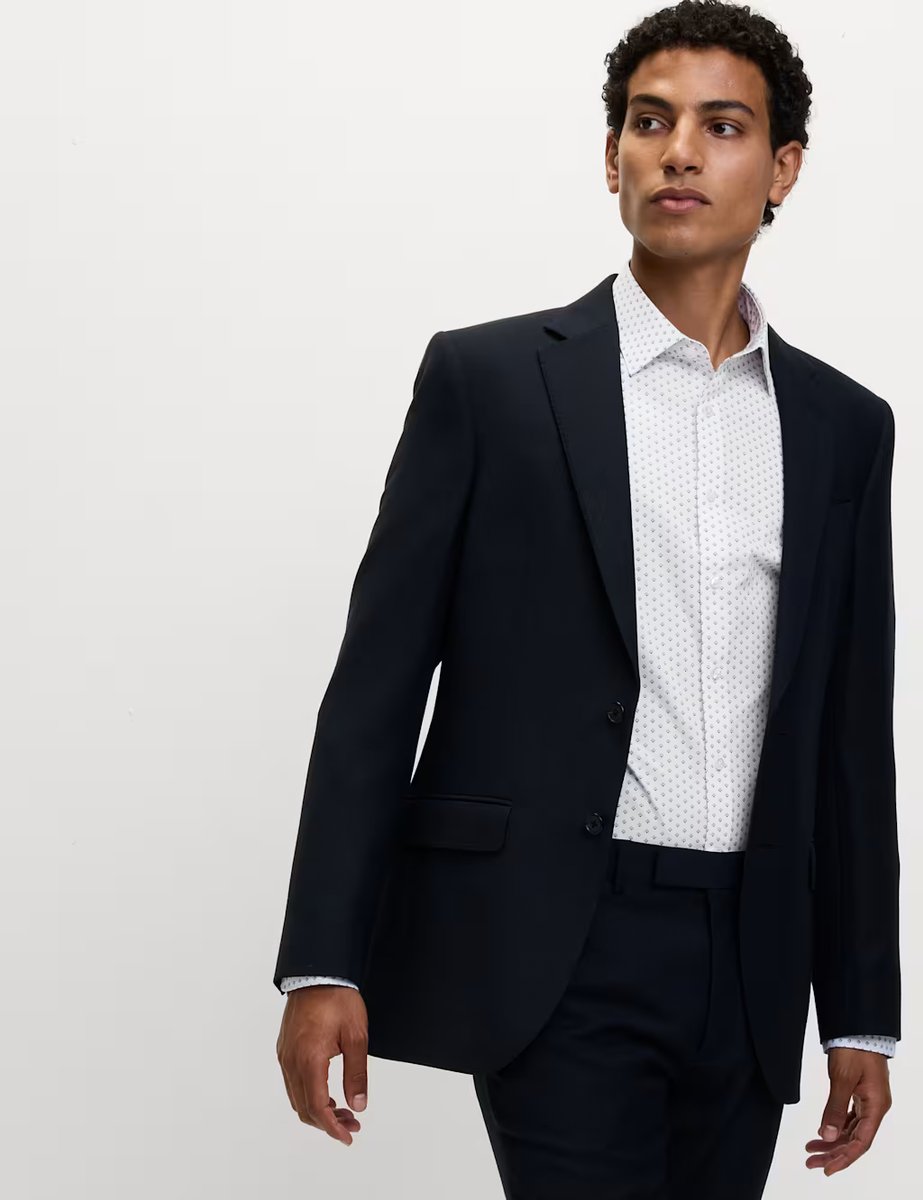 Marks & Spencer M&S Regular Fit Cotton Blend Printed Shirt White - 4