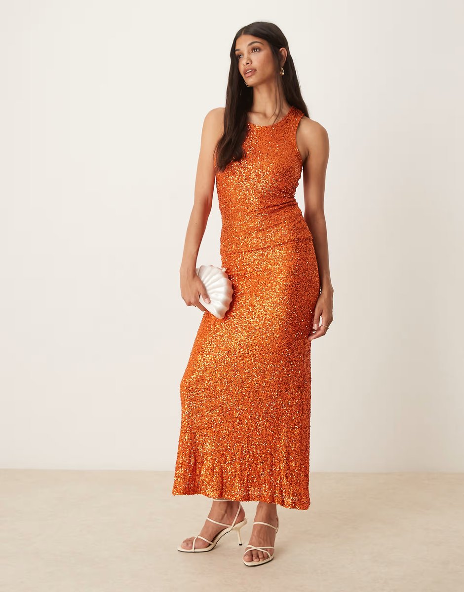 ASOS Never Fully Dressed sequin tank top co-ord in rust - 2