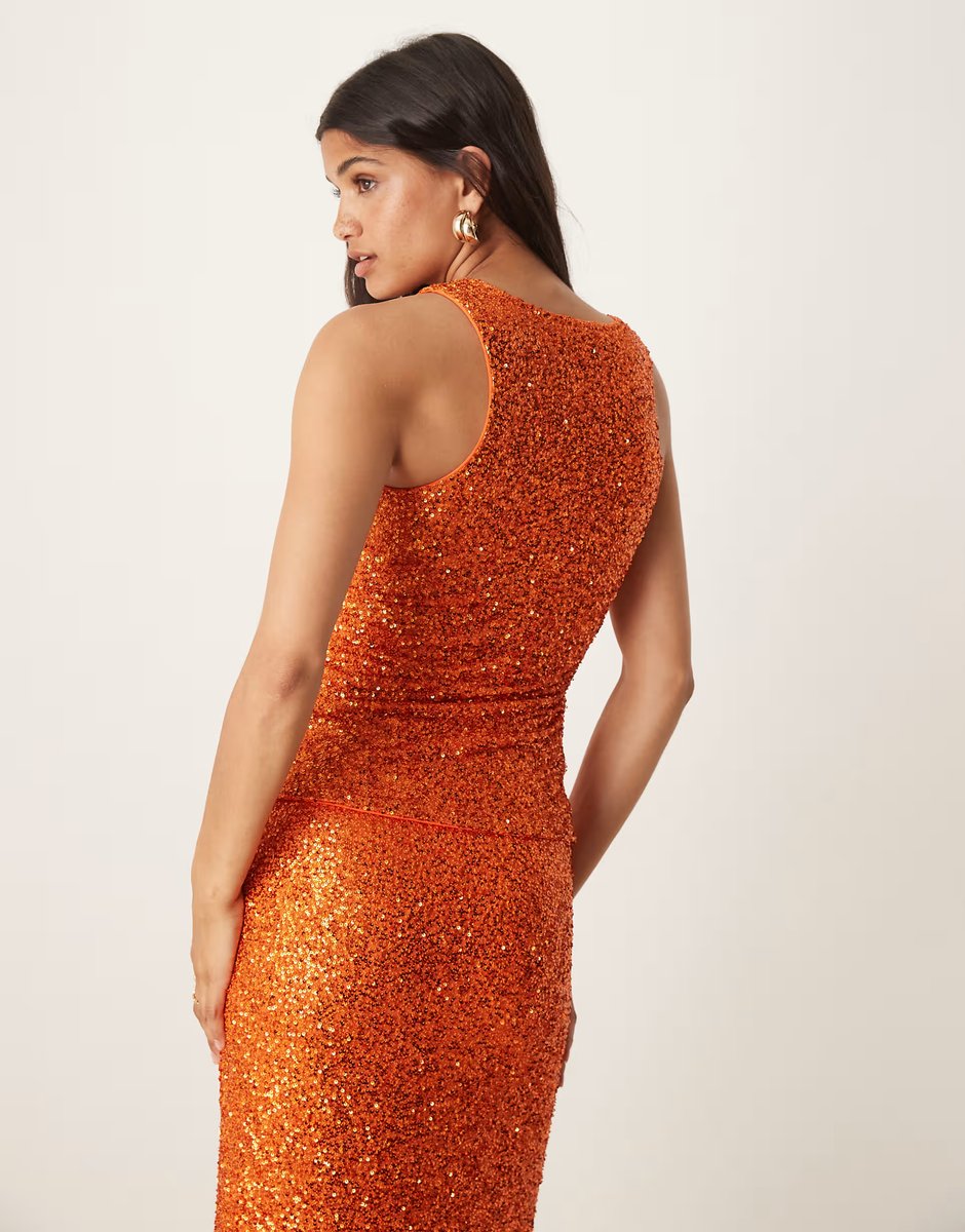 ASOS Never Fully Dressed sequin tank top co-ord in rust - 3