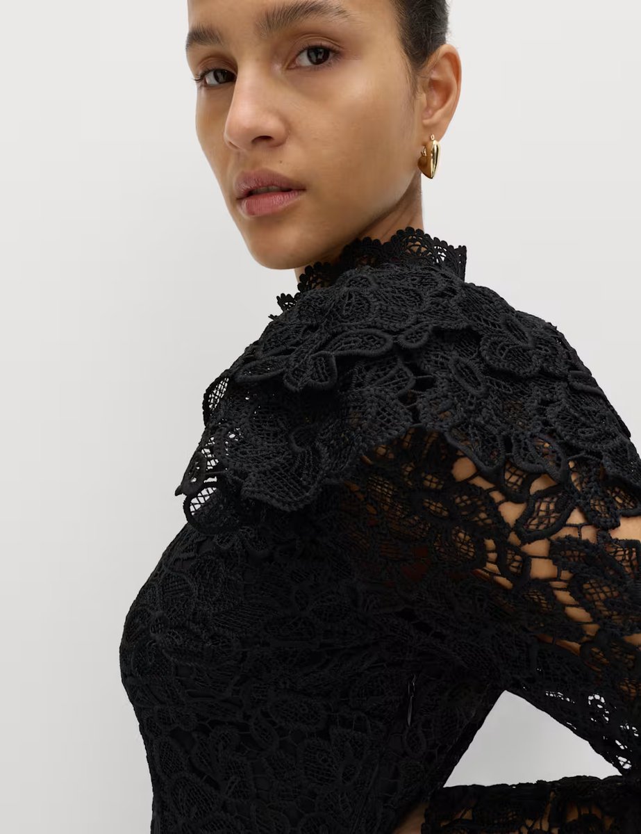 Marks & Spencer M&S Lace High Neck Mini Column Dress Black - 2