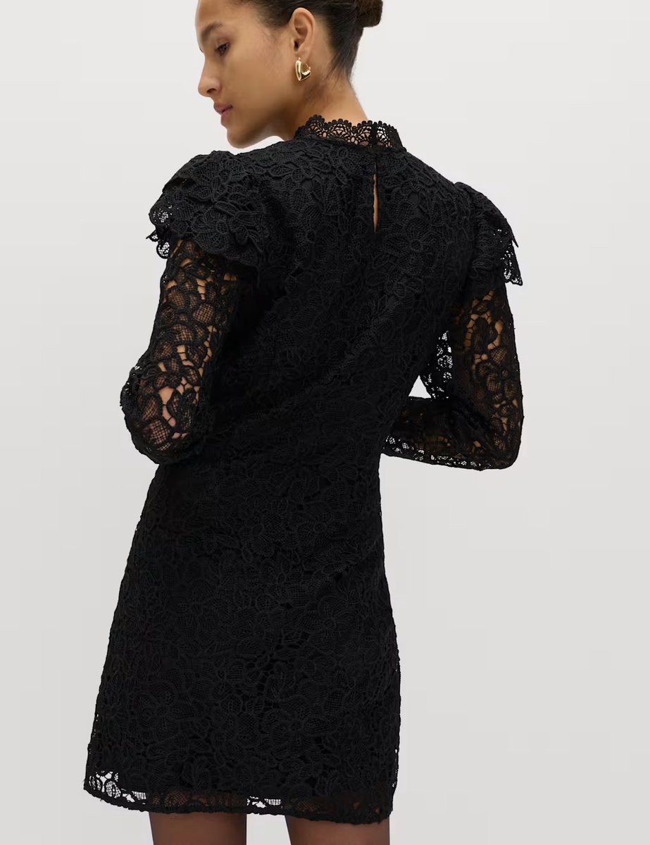 Marks & Spencer M&S Lace High Neck Mini Column Dress Black - 3