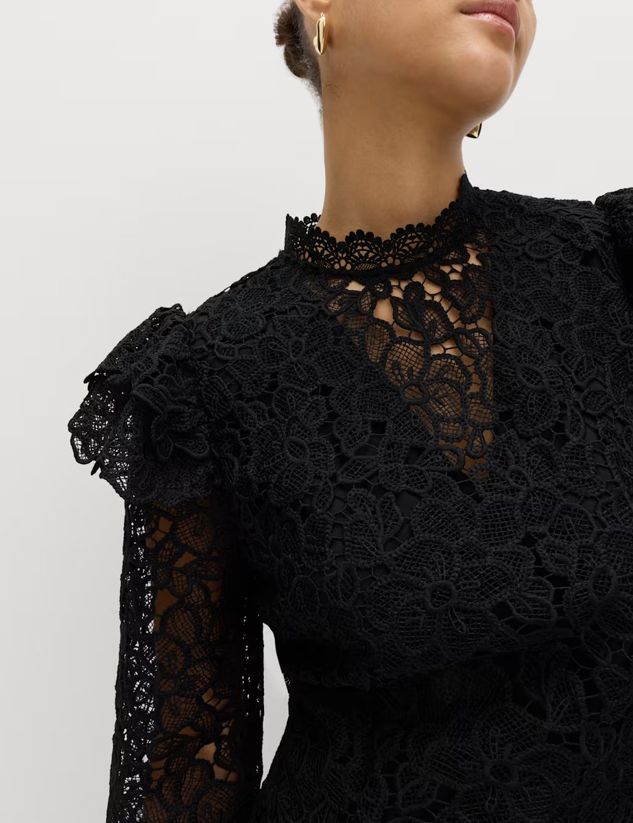 Marks & Spencer M&S Lace High Neck Mini Column Dress Black - 4