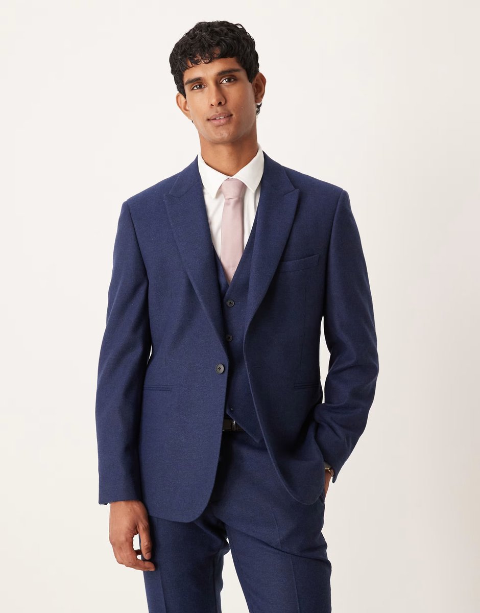 ASOS ASOS DESIGN slim herringbone suit jacket with wool in navy - 1