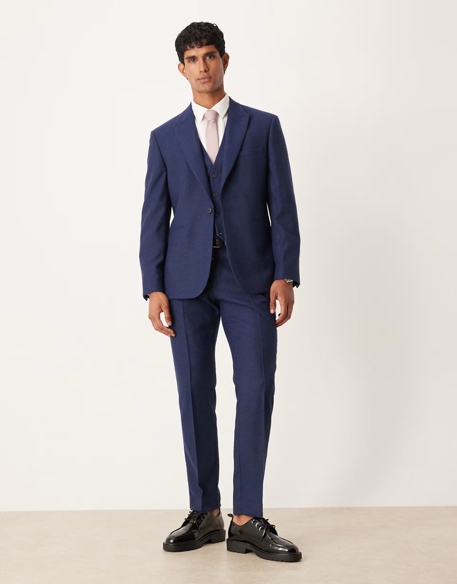 ASOS ASOS DESIGN slim herringbone suit jacket with wool in navy - 2