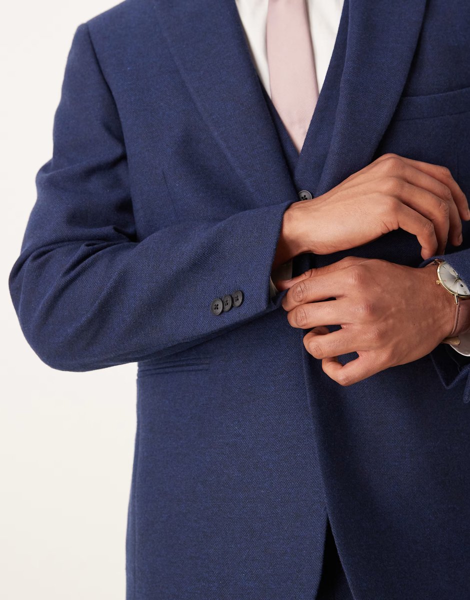 ASOS ASOS DESIGN slim herringbone suit jacket with wool in navy - 3