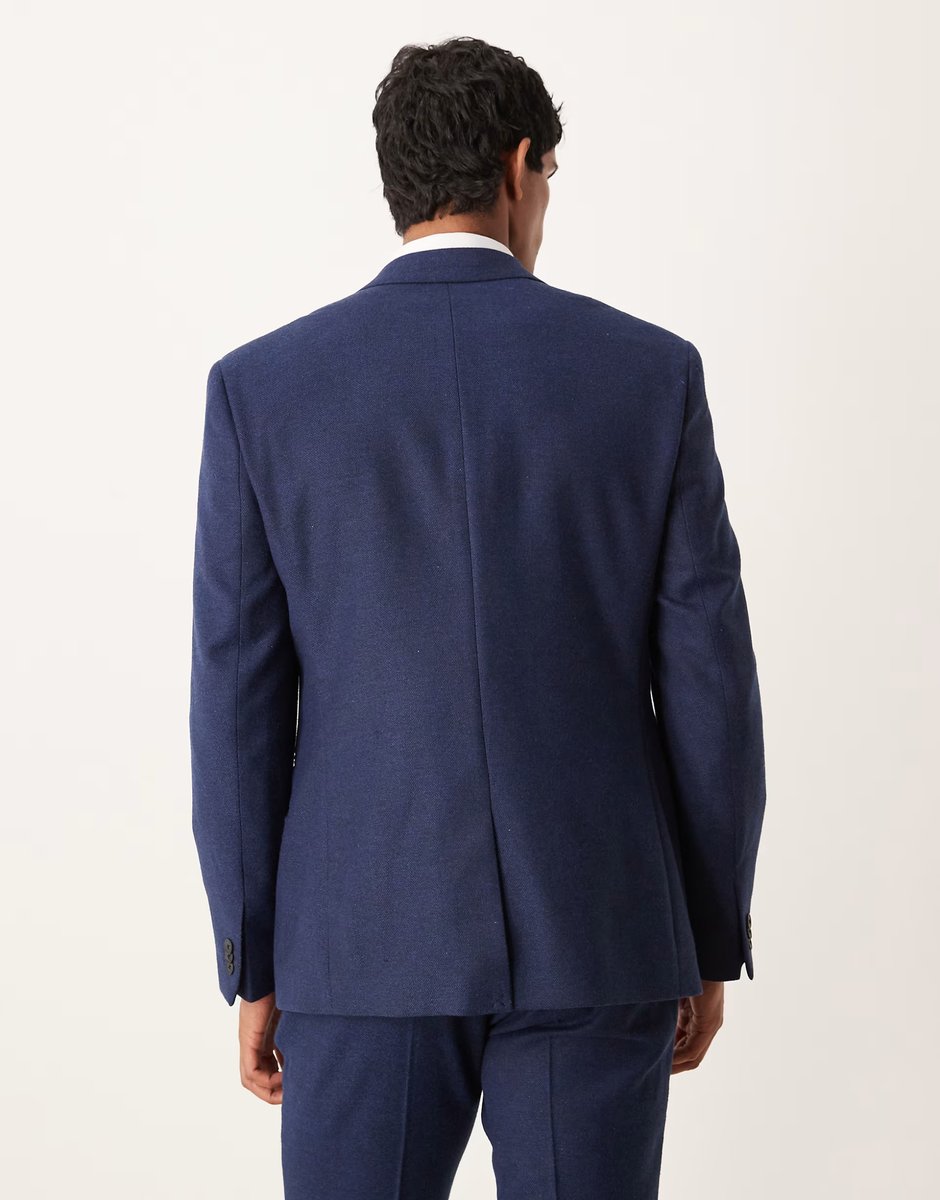 ASOS ASOS DESIGN slim herringbone suit jacket with wool in navy - 4