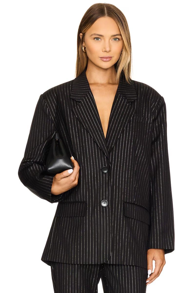 revolve Revolve Gestuz Pinstripe Blazer in Black