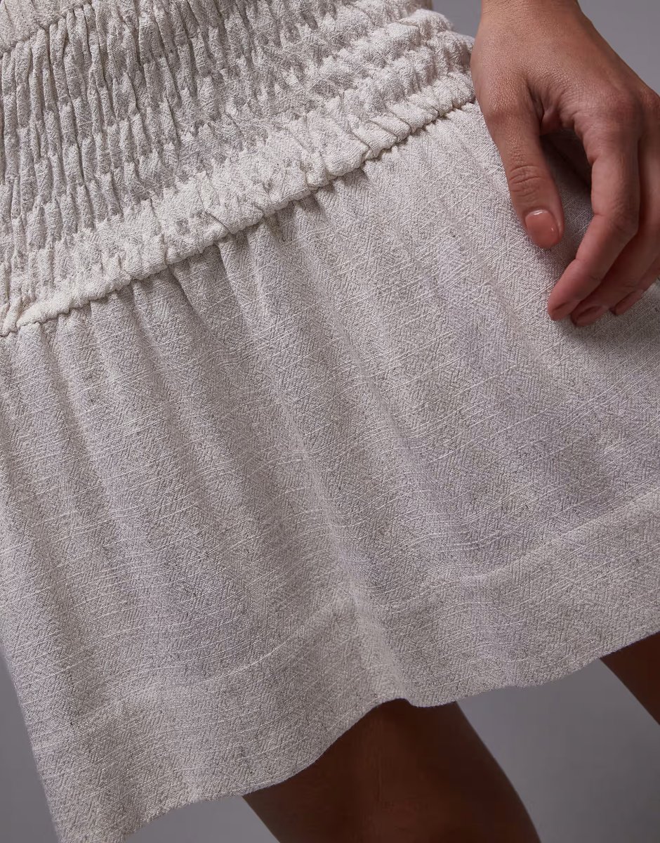 ASOS Topshop high rise linen mini skirt with ruched sides in natural - 4