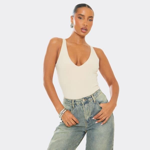 EGO Plunge Sculpted Bodysuit In Nude, Women's Size UK 4