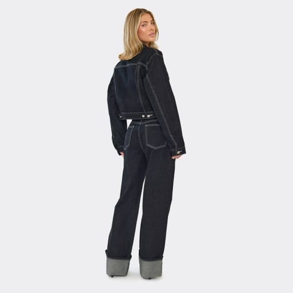 EGO Turn Up Hem Wide Leg Jeans In Black Denim, Women's Size UK 6 - 2
