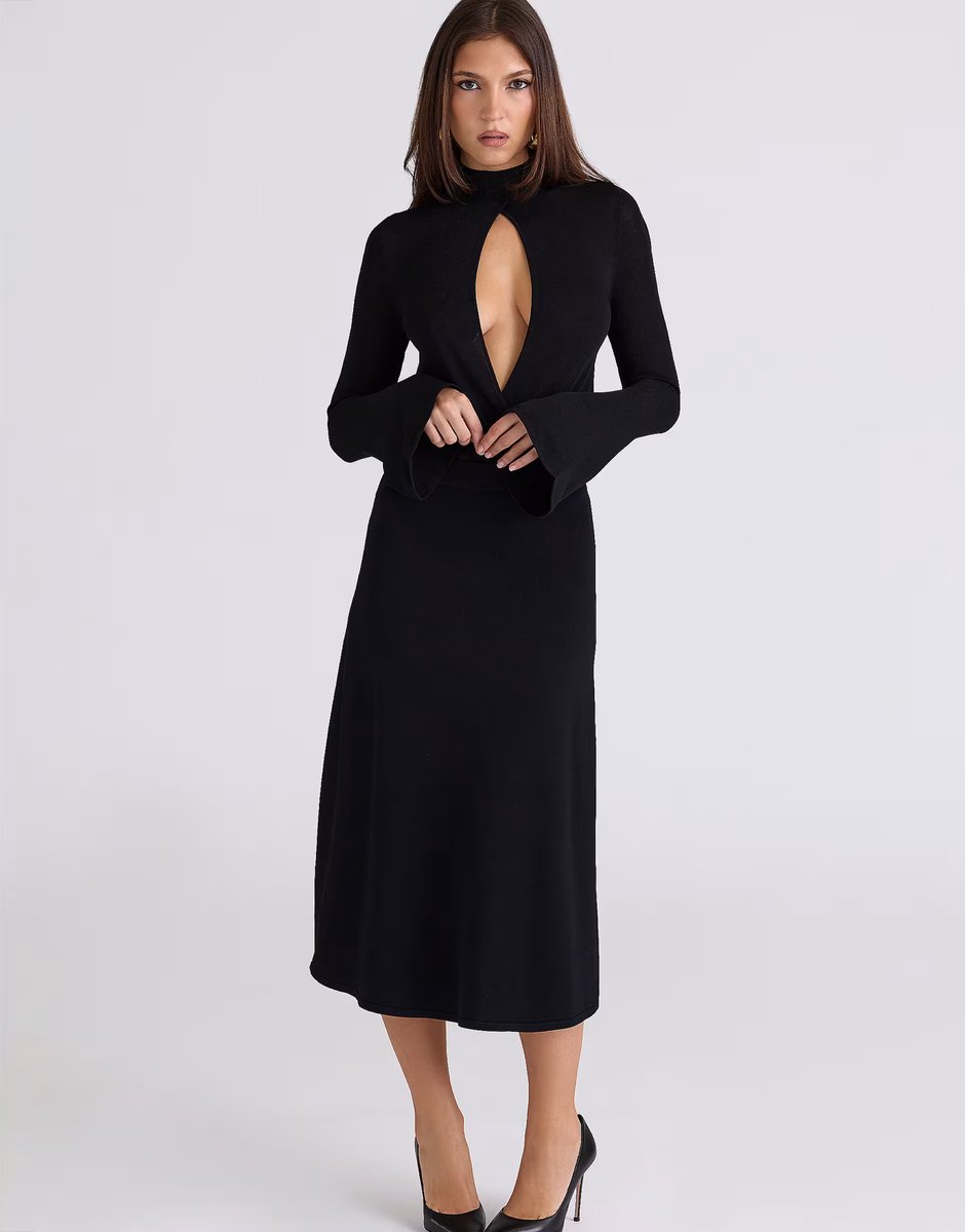 ASOS House of CB Asti a-line midi skirt in black - BLACK - 2