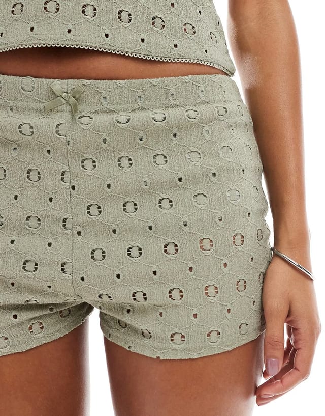 ASOS Miss Selfridge crochet jersey booty short co ord in khaki - 3