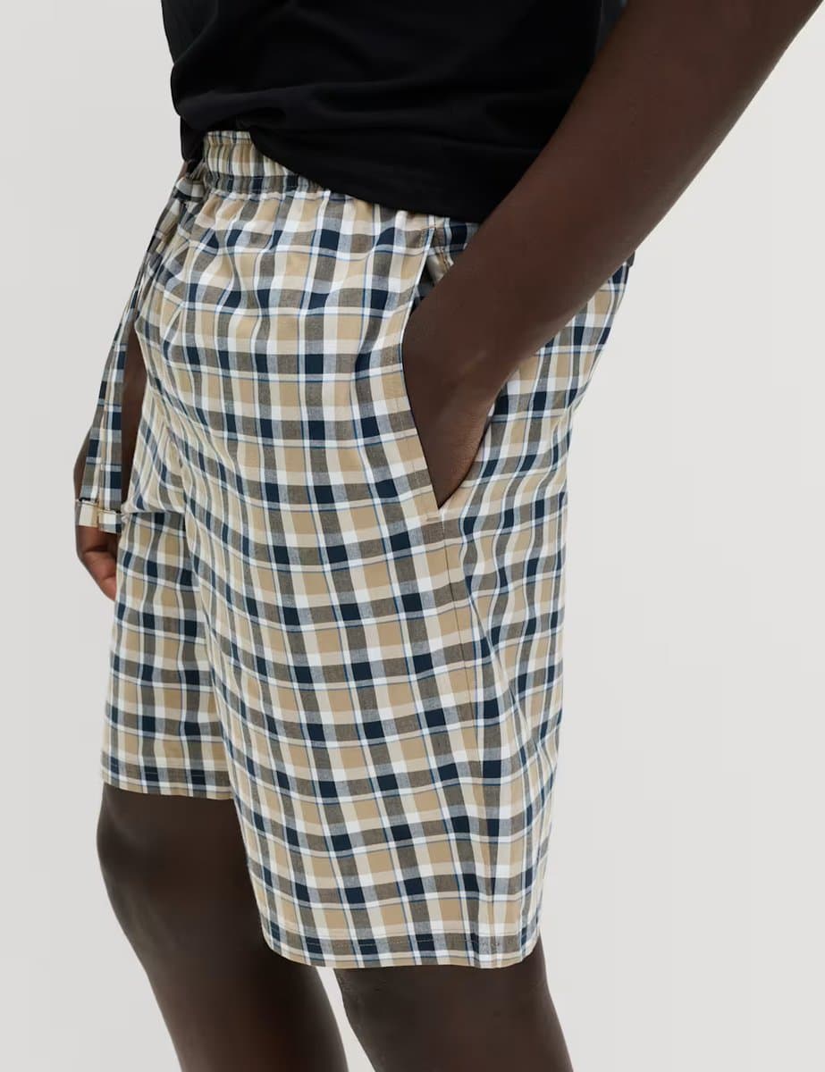 Marks & Spencer M&S 2 Pack Pure Cotton Checked Pyjama Shorts Blue Mix