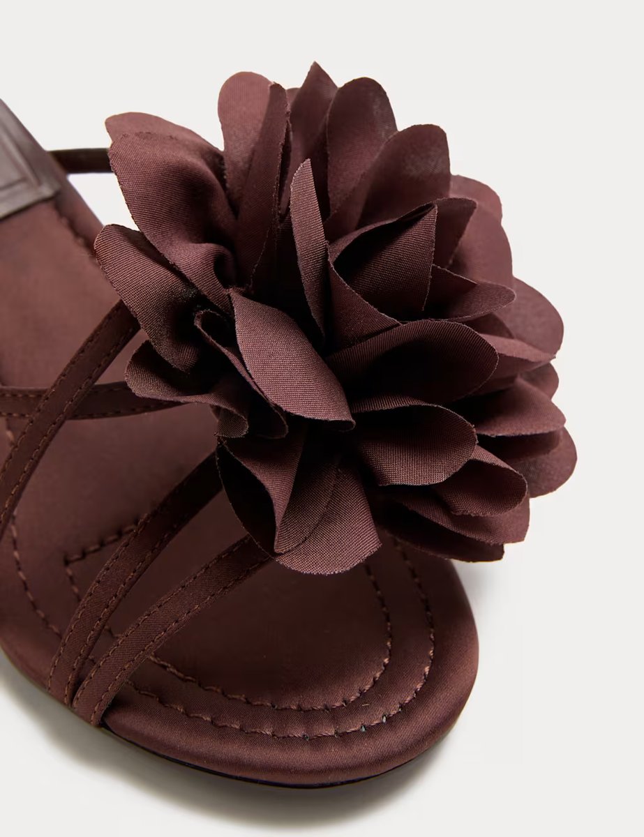 Marks & Spencer M&S Corsage Stiletto Heel Mules Chocolate - 2
