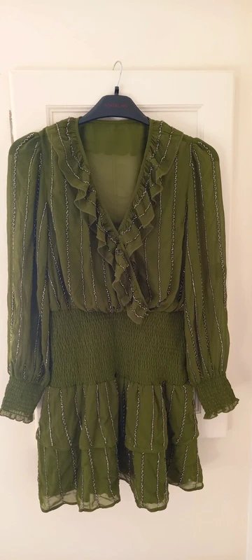 T.K. Maxx Stunning ladies olive chiffon dress(size 12) - 2