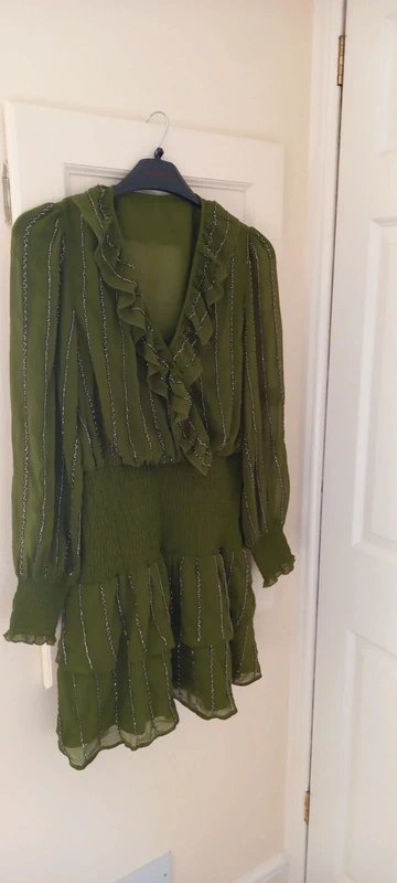 T.K. Maxx Stunning ladies olive chiffon dress(size 12) - 3